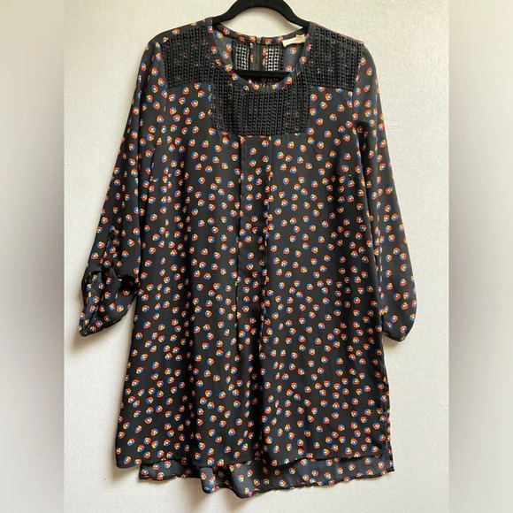 Anthropologie Meadow Rue Tunic Black Floral Fall Blouse Sz L - Picture 1 of 10